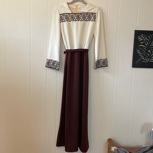Vintage Momentum 60’s- 70’s maxi dress color block zipper cutouts brown, cream